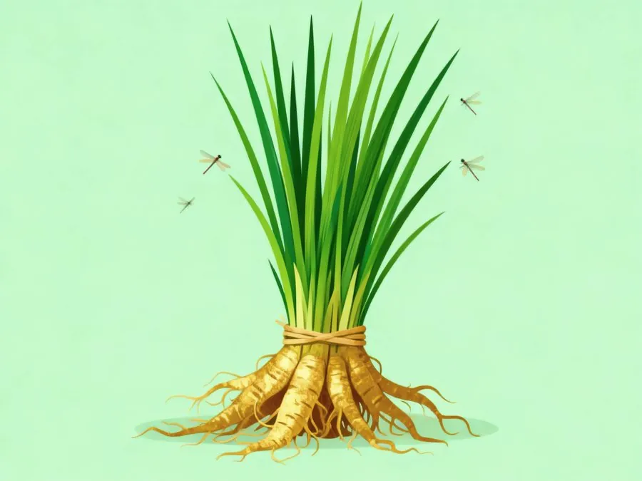Vetiver grass and its tied golden roots